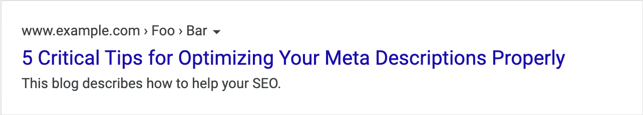 A poor example of a meta description that says "this blog describes how to help your SEO"